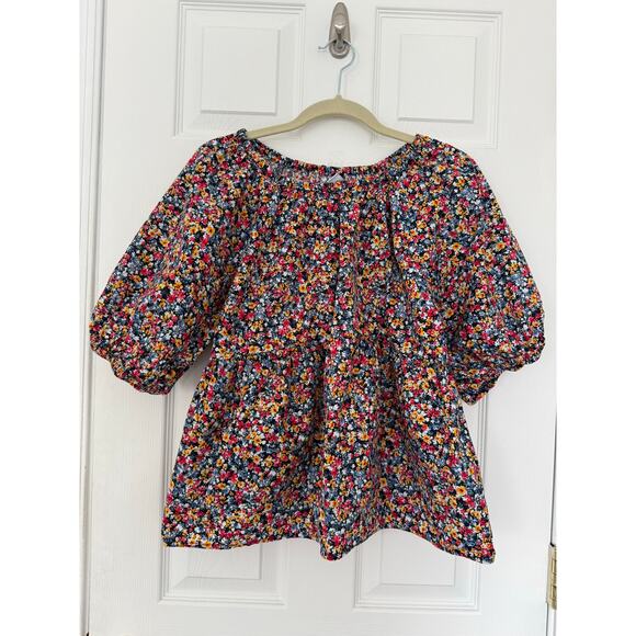 OLD NAVY‎ Women’s FLORAL PUFF SLEEVE CROPPED Baby Doll Peplum BLOUSE Large - Picture 1 of 10